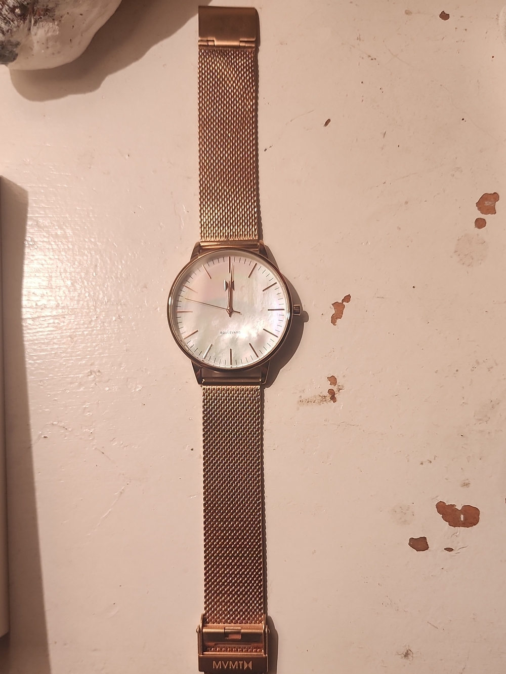 MVMT Rose Gold Mesh Watch with Mother-of-Pearl Dial